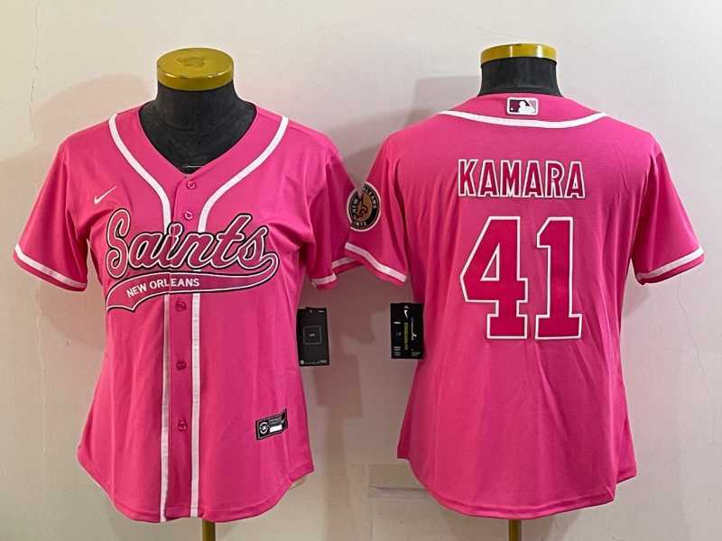 Women's New Orleans Saints #41 Alvin Kamara Pink With Patch Cool Base Stitched Baseball Jersey,We sell and wholesale Women's New Orleans Saints #41 Alvin Kamara Pink With Patch Cool Base Stitched Baseball Jersey on line form chian!